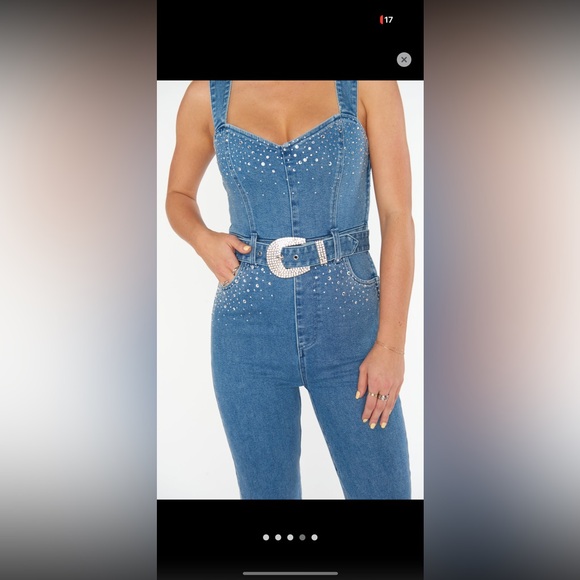 Blue Rhinestone Flare Jeans - Picture 2 of 5